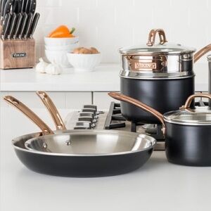 VIKING Stainless Steel Fry Pan - Black and Silver with copper color handle